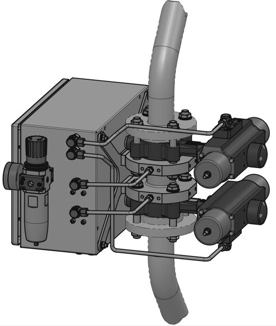 DewTector in einer typischen Bypass-Leitungsanordnung. Sein kompaktes Design mit einer Höhe von nur 184 mm (Flansch zu Flansch) vereinfacht die Prozessintegration. (Bild:  Coperion)