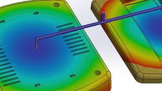 Bild 1: Unausgeglichene Füllungen wie in diesem Familienwerkzeug lassen sich mit der Simulationssoftware für Kunststoffteile vermeiden. (Bild: Solidworks)