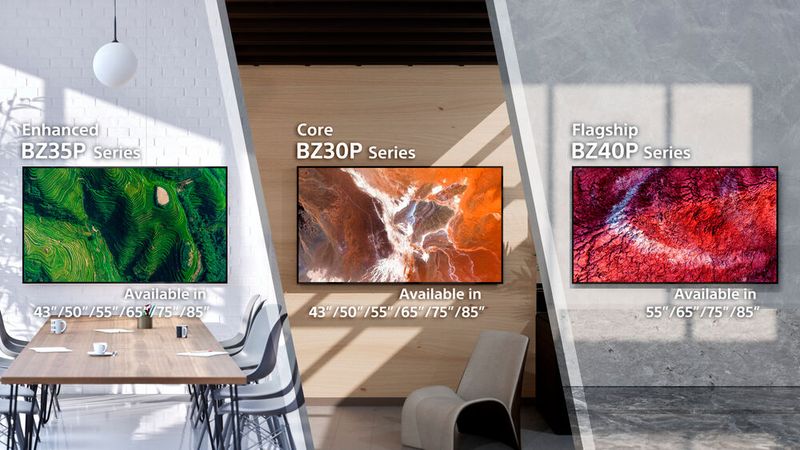 Die Bravia-BZ-P-Serie gliedert sich in die drei Modellreihen: BZ40P, BZ35P und BZ30P. Sie unterscheiden sich unter anderem durch den Grad der Entspiegelung bei der Deep-Black-Non-Glare-Technologie.   (Bild: Sony)