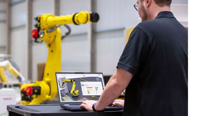 Die Integration der Simulationssoftware Roboguide in Nvidias offenes Referenz-Framework ermöglicht präzise digitale Zwillinge.(Bild:  Fanuc)