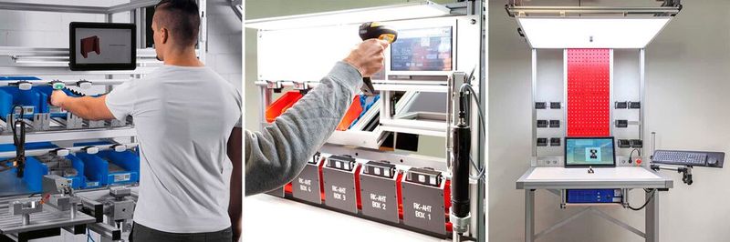 Assistenzsysteme wie Setago Pick-to-Light, Poka Yoke und Schlauer Klaus leiten den Werker anhand visueller Hinweise durch die Montage und dienen der Qualitätssicherung.  (Bild: RK Rose+Krieger)