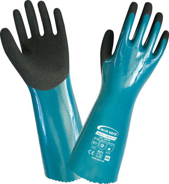 Der 18 Gauge-Nylon-Liner Diptex-Chem 550 schützt die Hände vor Chemikalien und erlaubt trotz hoher Stabilität eine gute Fingerfertigkeit. (Seiz Industriehandschuhe)