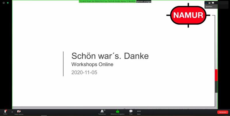 So endet die erste digitale Namur-Hauptsitzung mit Schwerpunkt auf einem reichhaltigen Workshop-Programm und der Hoffnung auf ein Wiedersehen 2021 in Bad Neuenahr. (Bild: Screenshot Namur Hauptsitzung 2020)