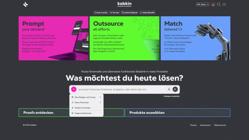 Die neue Plattform Kabkin übersetzt funktionale Bedarfe, Ideen oder Anforderungen aller Art direkt und ohne Aufwand in reale Produkte – aus Prompts.(Bild:  kabkin)