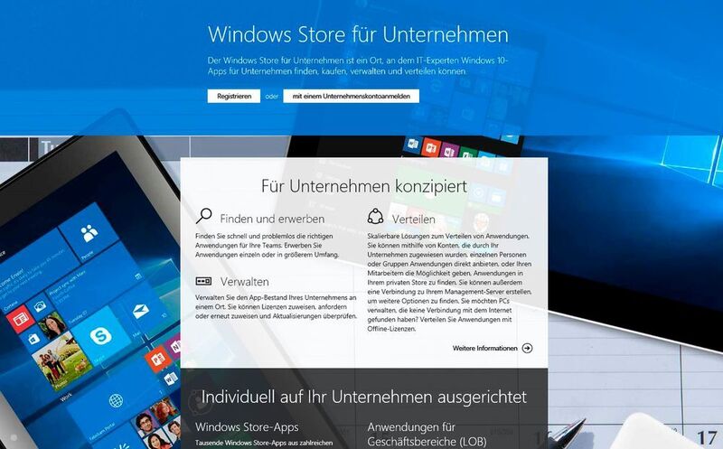 Mit den Windows Store for Business sollen Apps auch bei Firmen auf eine sichere Weise Einzug halten. (Bild: Microsoft)