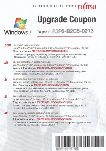 Fujitsu-Kunden, die einen PC oder ein Notebook mit Windows Vista zwischen dem 26.06.2009 und dem 31.01.2010 erworben haben oder noch erwerben, erhalten einen Windows-7-Upgrade-Coupon. (Archiv: Vogel Business Media)