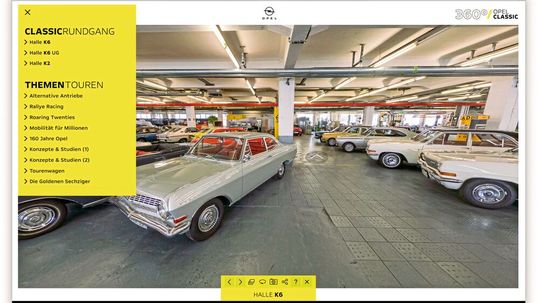 Das jeweilige Ausstellungsobjekt können Besucher heranzoomen. Ein Klick auf den Infopoint öffnet dann neue Perspektiven: Steckbriefe beschreiben die historische Bedeutung des jeweiligen Exponats und erklären dessen technische Highlights. (Bild:  Opel Automobile)