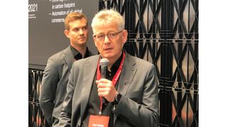 Autostore-CEO Karl Johan Lier (im Hintergrund CRO Mats Hovland Vikse): „Seit 2010 sind wir jedes Jahr durchschnittlich um 50 Prozent gewachsen, im letzten Jahr sogar um 80 Prozent und in diesem Jahr werden wir voraussichtlich wieder um 70 Prozent wachsen.“ (Bild: Maienschein)