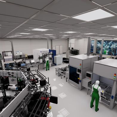 Der digitale Zwilling einer Fertigungslinie im Nvidia Omniverse. (Bild: Schaeffler)