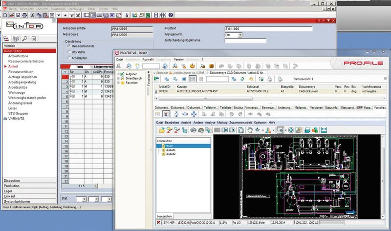 Bild 2: Konstruktionsstücklisten und Artikelstämme werden zwischen den Programmen Pro.File und Infor-ERP automatisch übergeben. (Bild: Fong´s Europe)