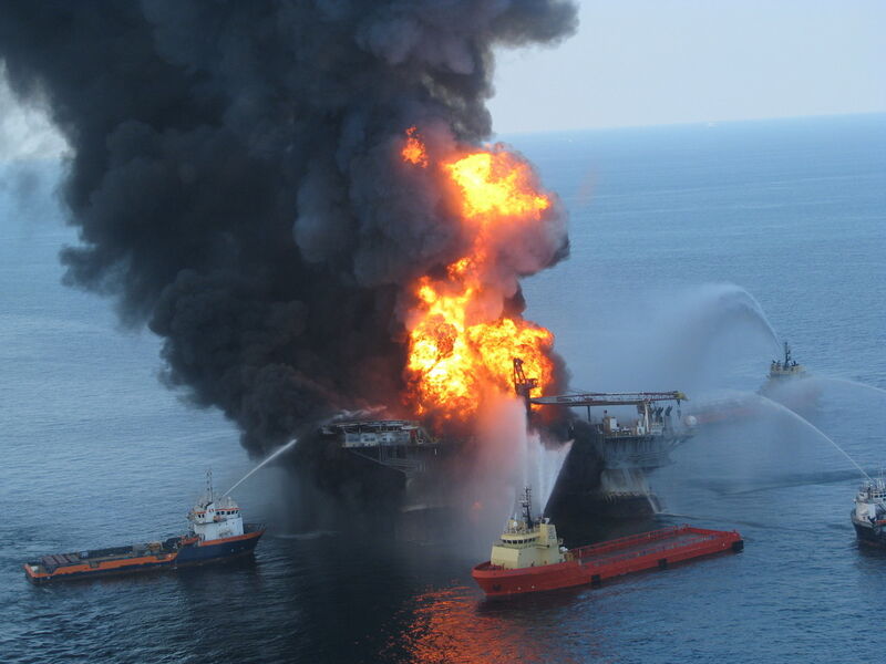Fire boat crews battle the blazing remnants of the off shore oil rig Deepwater Horizon April 21, 2010 (Picture: US Coast Guard)