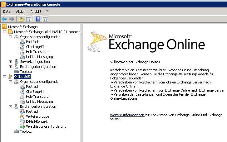 Abbildung 5: Anbinden von Office 365 in die Exchange-Verwaltungskonsole (Archiv: Vogel Business Media)