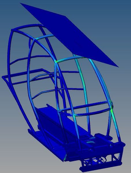 Analyse der Dacheindrückung mit dem Altair RADIOSS Dynamic Solver - Anfangslast. (Arcimoto/Altair)