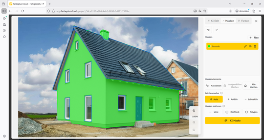 Dach, Fenster, Türen sowie Schornstein werden ausgeschnitten.(Bild:  Farbeplus)