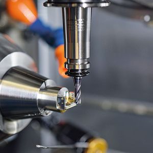 Powrgrip-System bei der Bearbeitung eines Zubehörteils für Dentalimplantate.