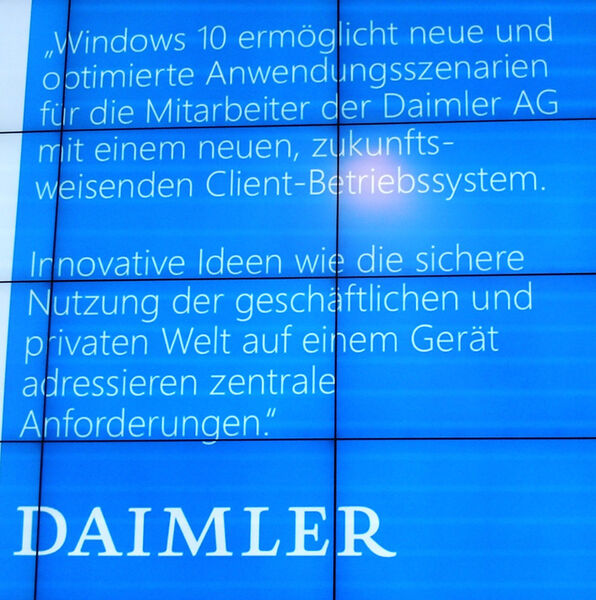 Windows 10 in der Praxis: Der Automobilkonzern Daimler sieht im neuen OS ein zukunftsfähiges Client-Betriebssystem. Im Vordergrund steht dabei die sichere Nutzung der privaten und geschäftlichen Welt auf einem Gerät. (© M. Matzer)