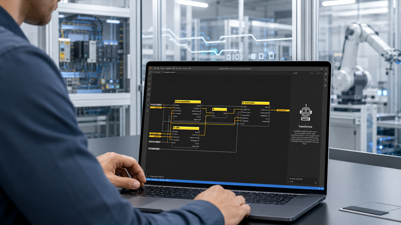 Modernes Engineering für funktionale Sicherheit: Der Neuron Smart Engineer ermöglicht KI-gestützte Entwicklung und grafische Programmierung (FBD) direkt in der industriellen Arbeitsumgebung.(Bild:  Neuron Automation)