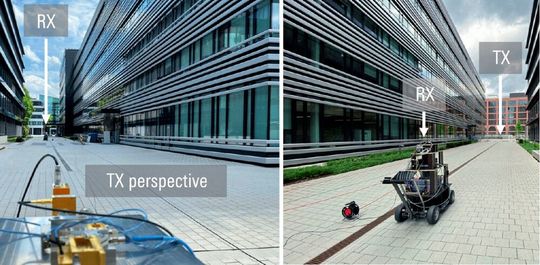 Die 6G-Technik schreitet voran! So hat Rohde & Schwarz in München die winkelaufgelöste Terahertz-Kanalmessungen im Freien durchgeführt. Die Messsysteme befinden sich dabei in einer Art Straßenschlucht am Hauptsitz des Unternehmens. Lesen Sie, was das Ganze soll ...(Bild:  Rhode & Schwarz)