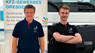 Die Kfz-Mechatroniker Manuel Schmied (li.) und Andreas Schuck werden das Deutsche Kfz-Gewerbe bei den Euroskills 2023 im September in Danzig vertreten. (Bild: Worldskills Germany/Holzmann)