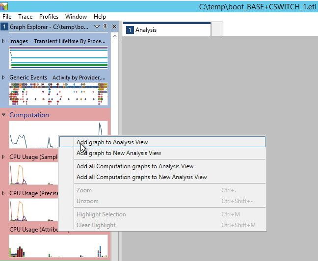 Abbildung6: Über das Kontextmenü lassen sich einzelne Messbereiche des Windows Performance Toolkits genauer analysieren. (Bild: Joos)