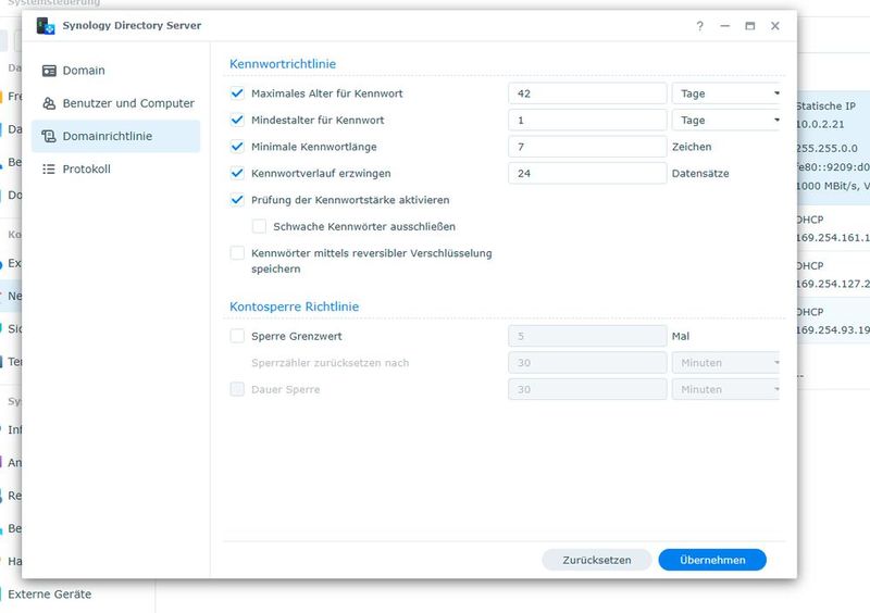 Konfigurieren der Benutzerrichtlinien auf dem Synology-NAS. (Bild: Joos - Synology)