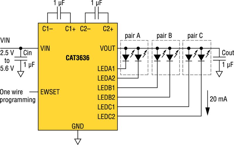 Vorteilhafte Ladungspumpen-Architektur: patentierte Quad-Mode-LED-Treiber CAT3636 (Archiv: Vogel Business Media)