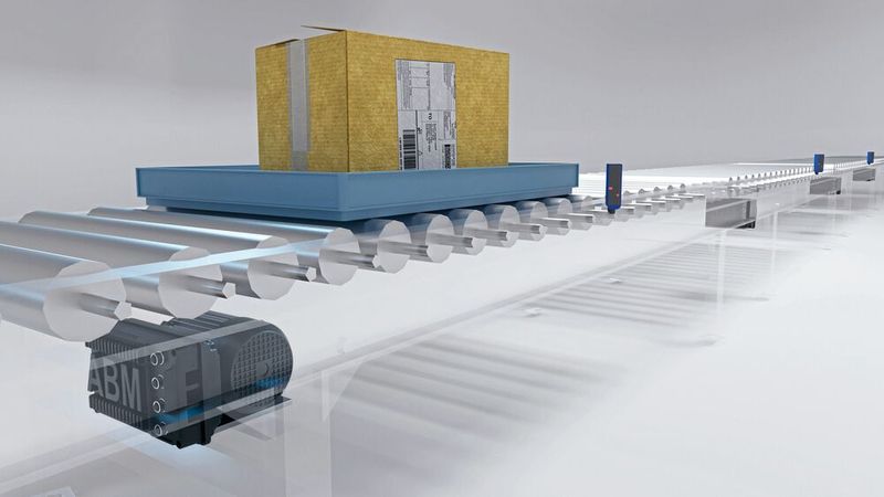 Ein Staurollenförderer mit Sinochronmotor als Direktantrieb – angesteuert mit ABM Umrichter. (Bild:  ABM Greiffenberger)