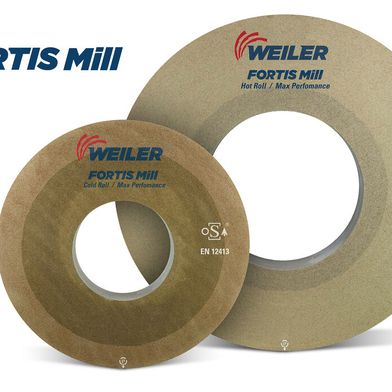 Fortis mill grinding wheels from weiler abrasives are designed for hot and cold rolling mills, combining advanced ceramic grain technology with longer service life to reduce downtime and increase productivity. (Source: Weiler Abrasives)