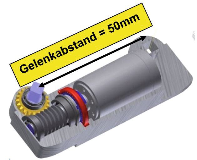 Kurzbauendes leistungsstarkes Gelenkmodul mit Motor, Exzentergetriebe und Schneckengetriebe (Bild: Maul Konstruktionen)