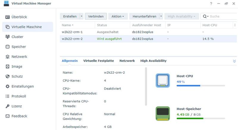 Verwalten von VMs in Synology Virtual Machine Manager. (Bild: Joos - Synology)
