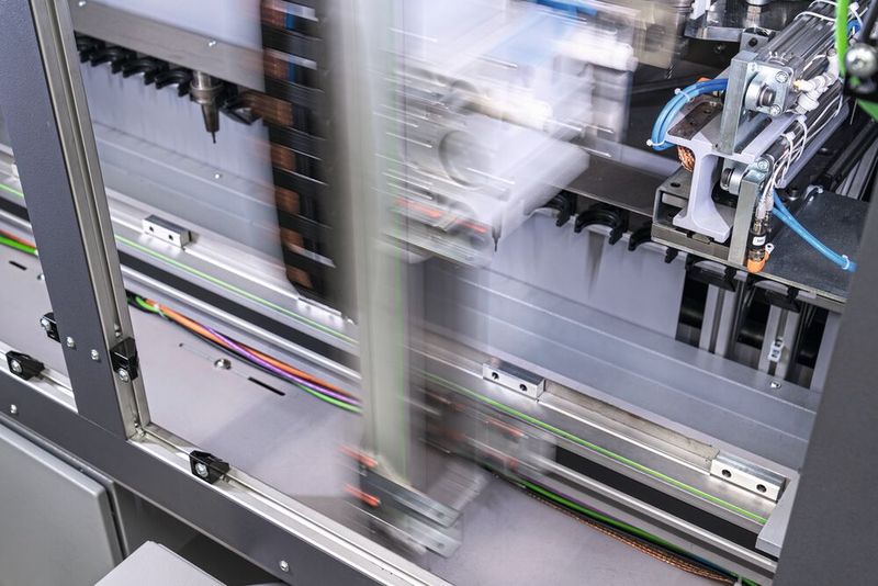 Das Hiwin-Linearachssysteme transportiert das benötigte Werkzeug hochdynamisch aus einem Magazinplatz zum Einlegeplatz.(Bild:  Hiwin/tom bauer)