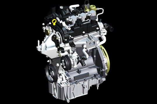 Neue Generation von Dreizylinder-Benzinmotoren: Der Dreizylinder mit Benzindirekteinspritzung, Turboaufladung und variabler Ventilsteuerung hat in etwa die gleiche Leistung wie ein 1,4-Liter-Vierzylinder, dürfte also zwischen 80 und 100 PS erzeugen. (Ford)