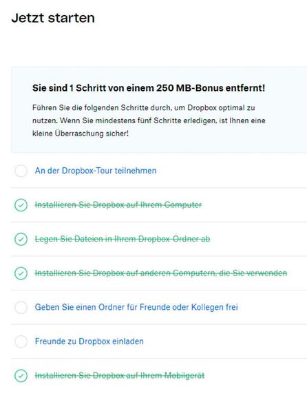 Kostenlosen Speicher in Dropbox freischalten. (Dropbox/Joos)