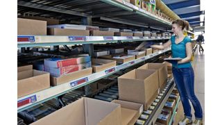 Im Ulmer Logistikzentrum von Mair Dumont wird schrittweise auf eine Pick-by-Light-Kommissionieranlage von KBS Industrieelektronik umgerüstet.  (Bild: KBS Industrieelektronik)