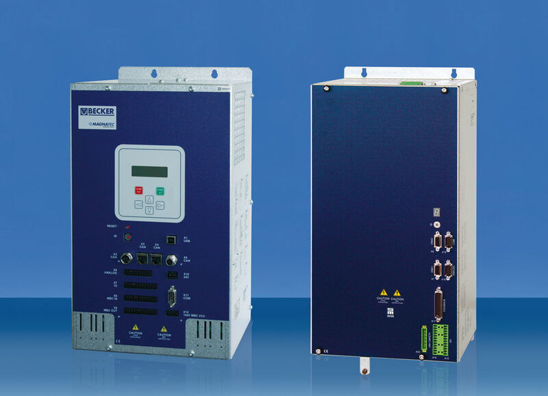 Der Frequenzumrichter für die Gebr. Becker (links) basiert auf dem Standardprodukt 
SD2S-FPAM (rechts), das in puncto Bauform, Kühlung und Schnittstellen angepasst ist. (Sieb & Meyer)
