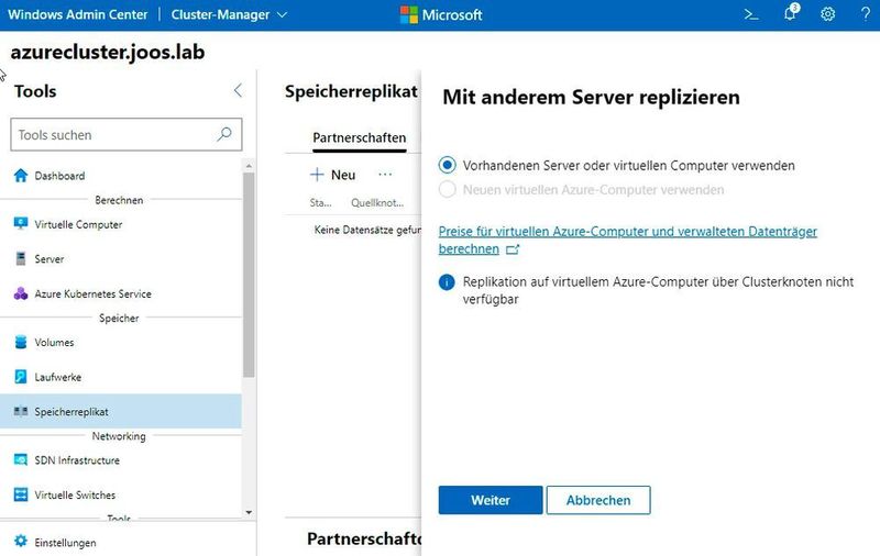 Verwenden der Speicherreplikation in „Azure Stack HCI“. (Joos/Microsoft (Screenshot))