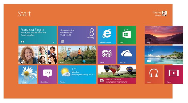 Der Desktop unter Windows 8 ist völlig neu gestaltet und orientiert sich an der Bedienung via Touch-Screen. (Bild: Microsoft)