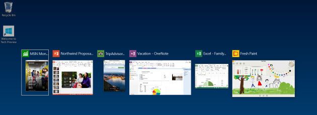 Task View: Ein neuer Button ermöglicht einen schnellen Überblick und einen leichten Wechsel zwischen allen offenen Apps und Dateien. (Microsoft)