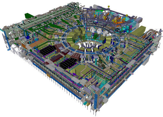 An isometric view of the plant systems that will support the ITER Tokamak. (Bildquelle: ITER Organization)
