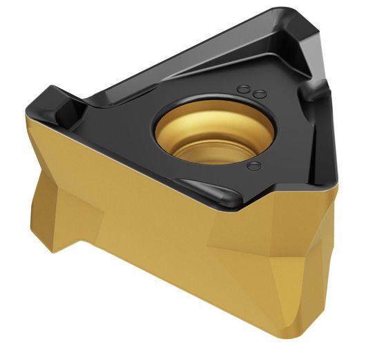 So sieht die besondere Wendeschneidplatte für den Coromill MS60 aus. Das Besondere ist laut Hersteller, dass sie für einen besonders gleichmäßigen Schnitt sorgt und man damit auch ins Werkstück eintauchen kann. Möglich mache das eine mehrachsige Presstechnik.(Bild:  Sandvik Coromant)