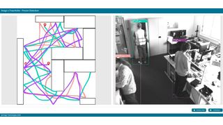 Die Darstellung der erfassten Bewegungen von Objekten in der industriellen Umgebung kann von dem neuen System unter anderem in Form von digitalen Spaghetti-Diagrammen erfolgen. (Bild: Fraunhofer IOSB-INA / Imago Technologies (Bearbeitung))