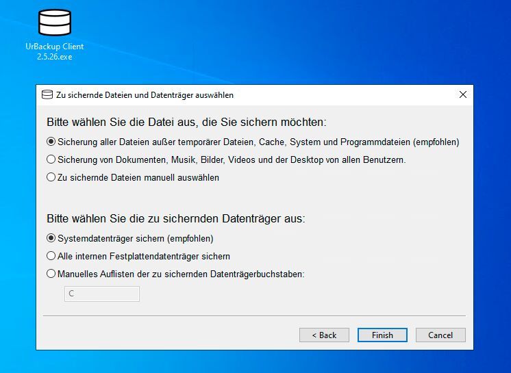 Das Backup lässt sich auch auf dem Client konfigurieren. (Bild: Joos – Martin Raiber)