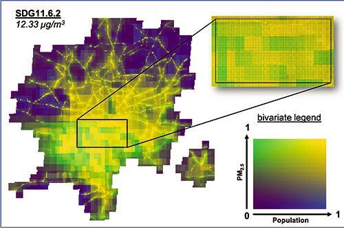 Die Ergebnisse des neuen Modellierungsansatzes ermöglichen die sofortige und einfache Identifizierung relevanter Hotspots schlechter Luftqualität. 