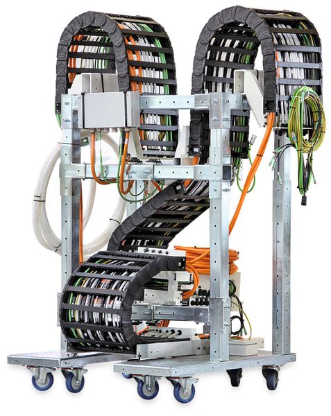 Bild 2: Dieses modulare Transport- und Montagegestell für konfektionierte Readychain-Energieketten von Igus lässt sich innerhalb eines Werktages individualisieren. Damit sind enorme Einsparungen bei den Prozesskosten möglich. (Bild: Igus)