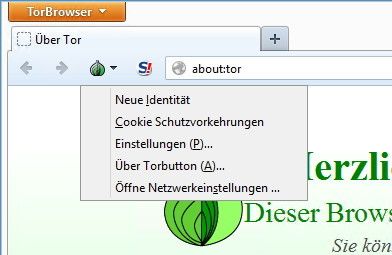 Abbildung 8: Auf der linken Seite der Adressleiste finden Sie den Torbutton. Dieser öffnet eine neue Identität im Internet, löscht also alle angesammelten Daten. Hier ändern Sie auch die Schutzeinstellungen und die Einstellungen für Cookies und das Netzwerk. (Bild: Joos)