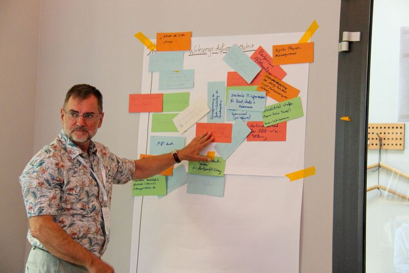 Sammeln der gemeinsamen Erkenntnisse, hier mit Werner Achtert (msg). (Bild:  Katharina Schlickmann)