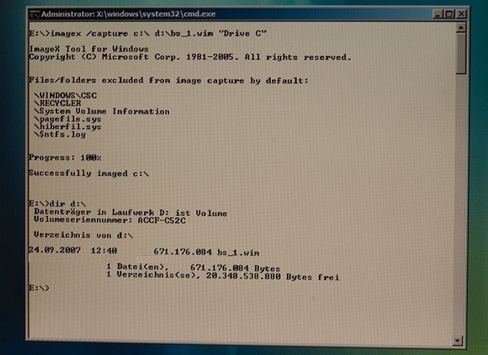 Abb. 3: Fotografie von einem Windows PE 2.0. Das fertige Image ist lediglich 655.446 KB groß. (Archiv: Vogel Business Media)