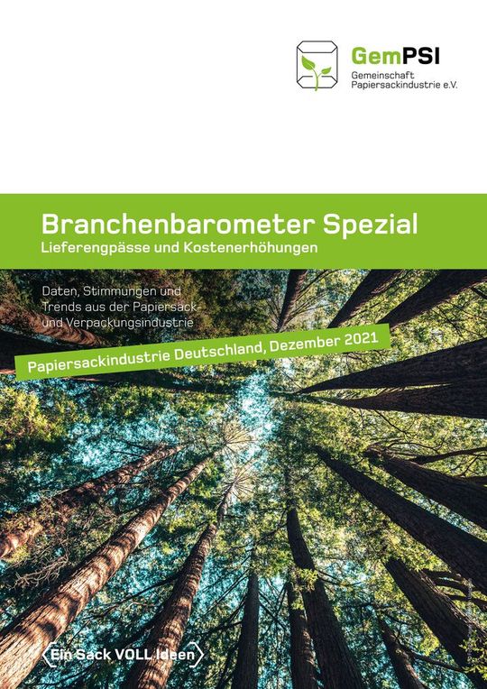Die Gemeinschaft Papiersackindustrie e.V. (GemPSI) hat kurzfristig eine Sonderausgabe des Branchenbarometers veröffentlicht. Das Stimmungsbild aus der deutschen Papiersackindustrie schafft Transparenz im Hinblick auf die aktuellen Entwicklungen in der Branche und gibt eine Prognose für 2022. Die Gemeinschaft Papiersackindustrie e.V. (GemPSI) hat kurzfristig eine Sonderausgabe des Branchenbarometers veröffentlicht. Das Stimmungsbild aus der deutschen Papiersackindustrie schafft Transparenz im Hinblick auf die aktuellen Entwicklungen in der Branche und gibt eine Prognose für 2022.