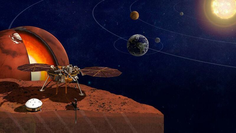The InSight lander left California for Mars in early May 2018 and, after 485 million kilometres, should land on Mars at the end of November. (NASA)