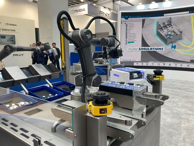 Der Showcase von Dassault Systèmes und Omron zeigte, wie die Virtual-Twin-Technologie den Prozess der Fabrikplanung bis zum Betrieb vereinfacht... (Bild: Stefanie Michel)